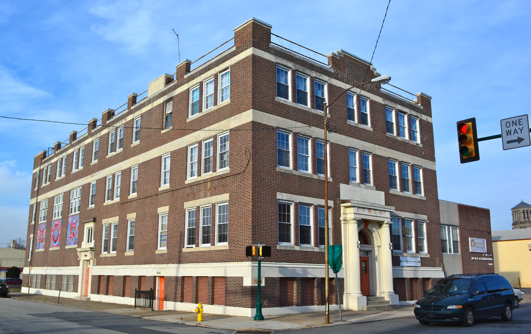 Oblique exterior view of the former Chester YWCA